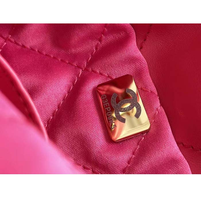 Chanel Women CC 22 Mini Handbag Shiny Calfskin Gold-Tone Metal Coral