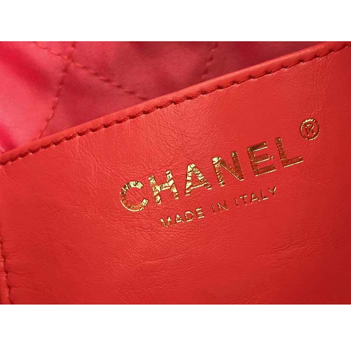 Chanel Women CC 22 Mini Handbag Shiny Calfskin Gold-Tone Metal Coral