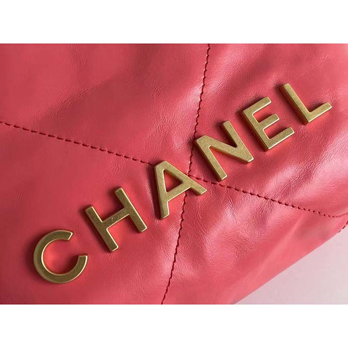 Chanel Women CC 22 Mini Handbag Shiny Calfskin Gold-Tone Metal Coral