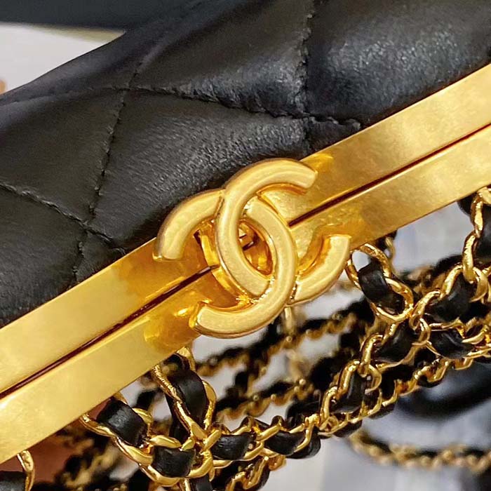 Chanel Women CC Heart Minaudiere Lambskin Gold-Tone Metal Black