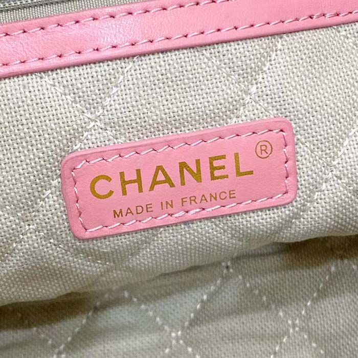 Chanel Women CC Small Shopping Bag Crochet Mixed Fibers Calfskin Beige Pink