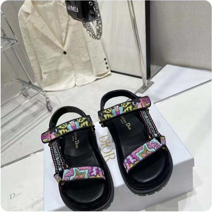 Dior Unisex CD D-Wave Sandal Multicolor Dior Indian Purple Embroidered Cotton