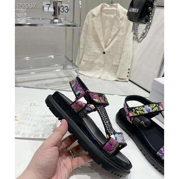 Dior Unisex CD D-Wave Sandal Multicolor Dior Indian Purple Embroidered Cotton
