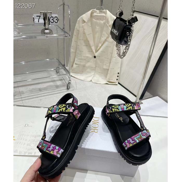 Dior Unisex CD D-Wave Sandal Multicolor Dior Indian Purple Embroidered Cotton