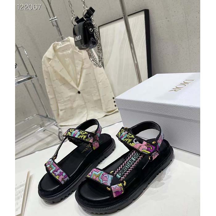 Dior Unisex CD D-Wave Sandal Multicolor Dior Indian Purple Embroidered Cotton