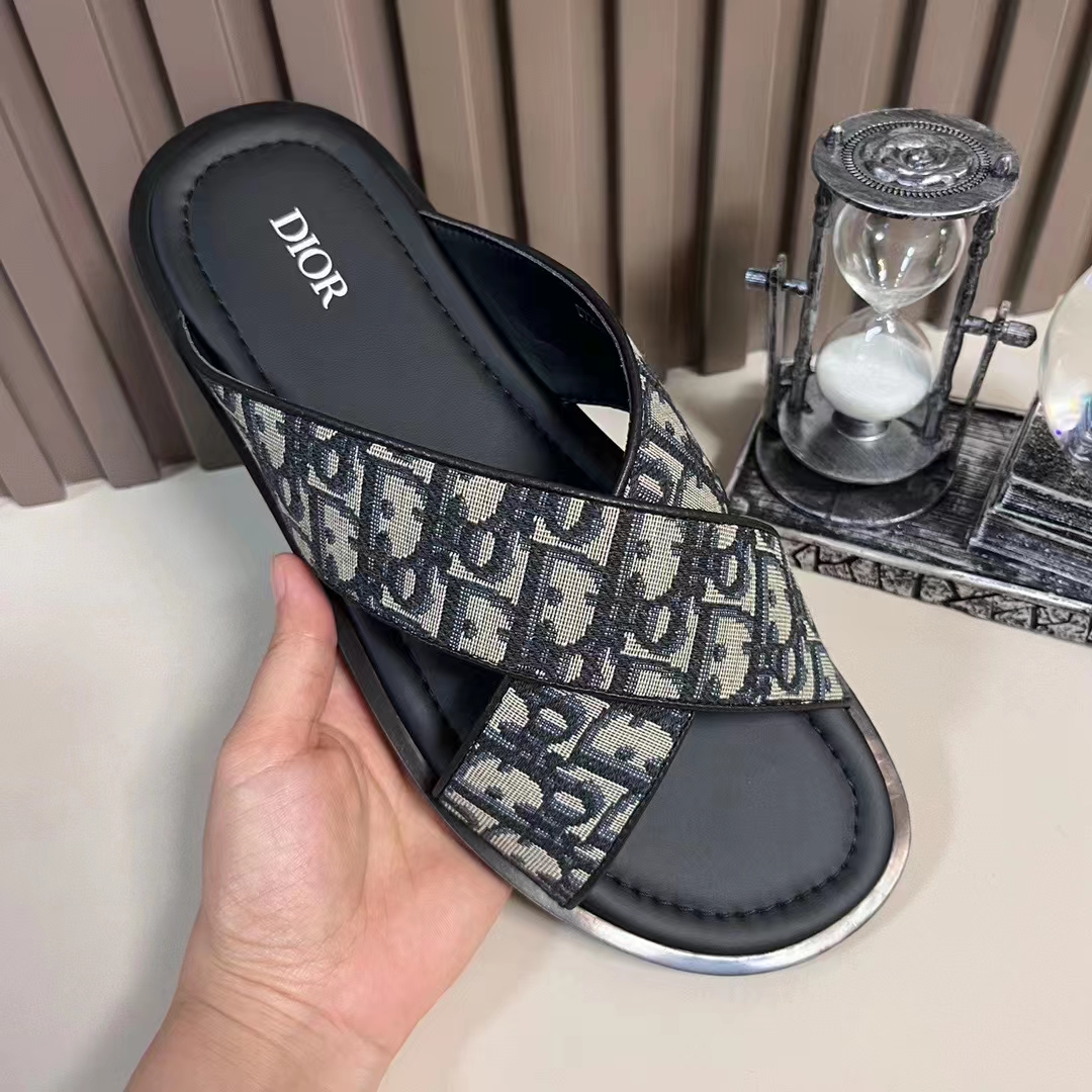 Dior Unisex CD Dior Alias Sandal Beige Black Dior Oblique Jacquard Calfskin Insole