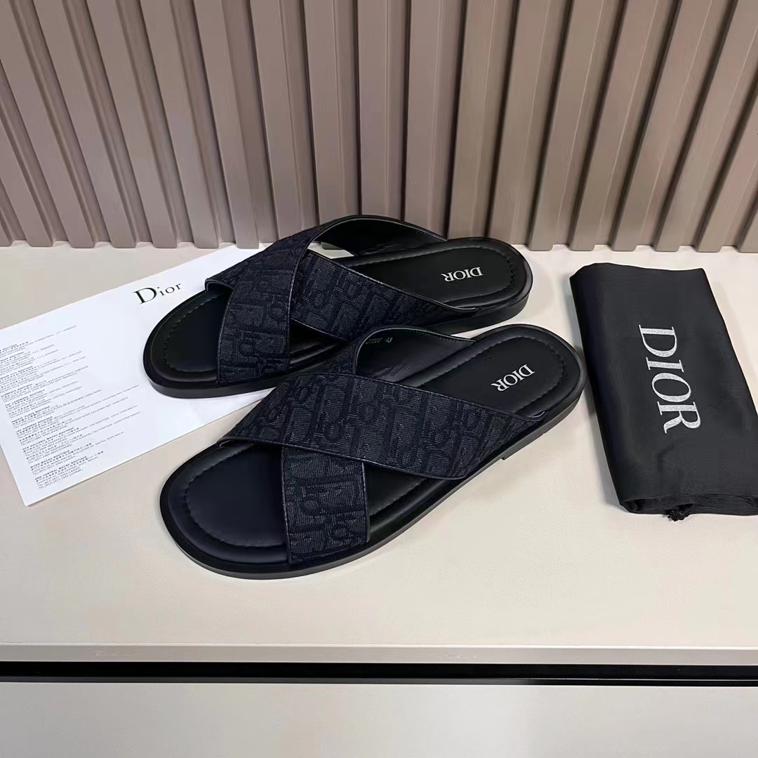 Dior Unisex CD Dior Alias Sandal Black Dior Oblique Jacquard Calfskin Insole