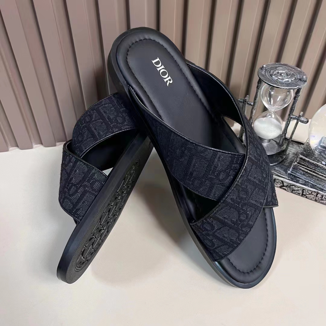 Dior Unisex CD Dior Alias Sandal Black Dior Oblique Jacquard Calfskin Insole