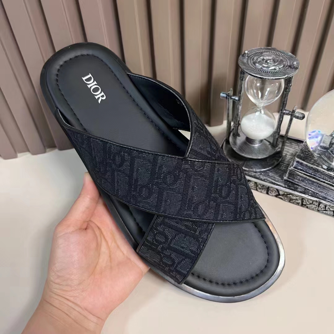 Dior Unisex CD Dior Alias Sandal Black Dior Oblique Jacquard Calfskin Insole