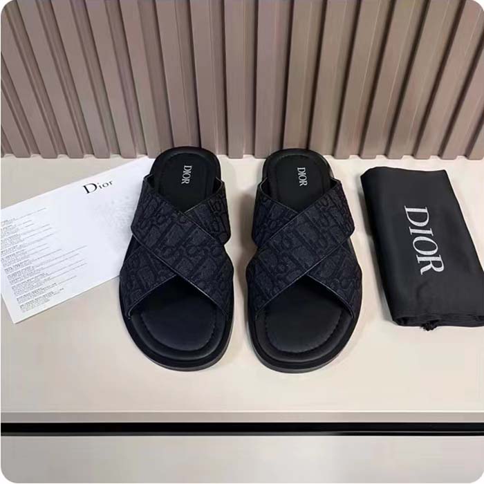Dior Unisex CD Dior Alias Sandal Black Dior Oblique Jacquard Calfskin Insole