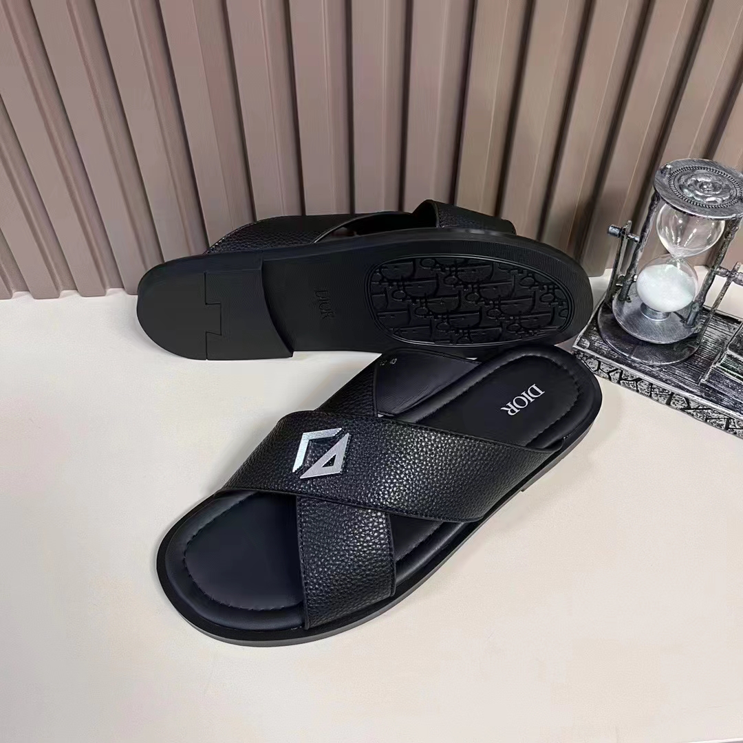 Dior Unisex CD Dior Alias Sandal Black Grained Calfskin Black Calfskin Insole