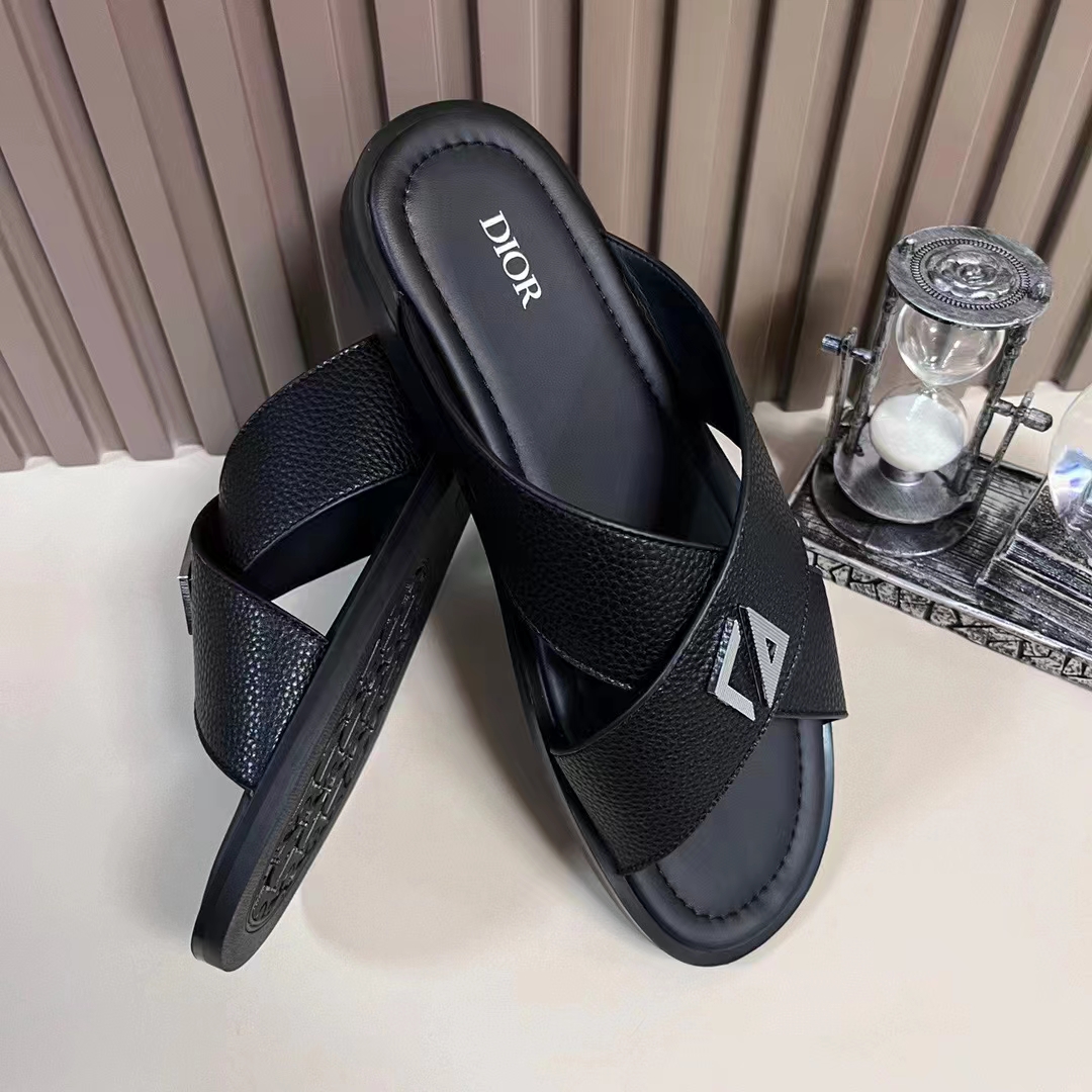 Dior Unisex CD Dior Alias Sandal Black Grained Calfskin Black Calfskin Insole