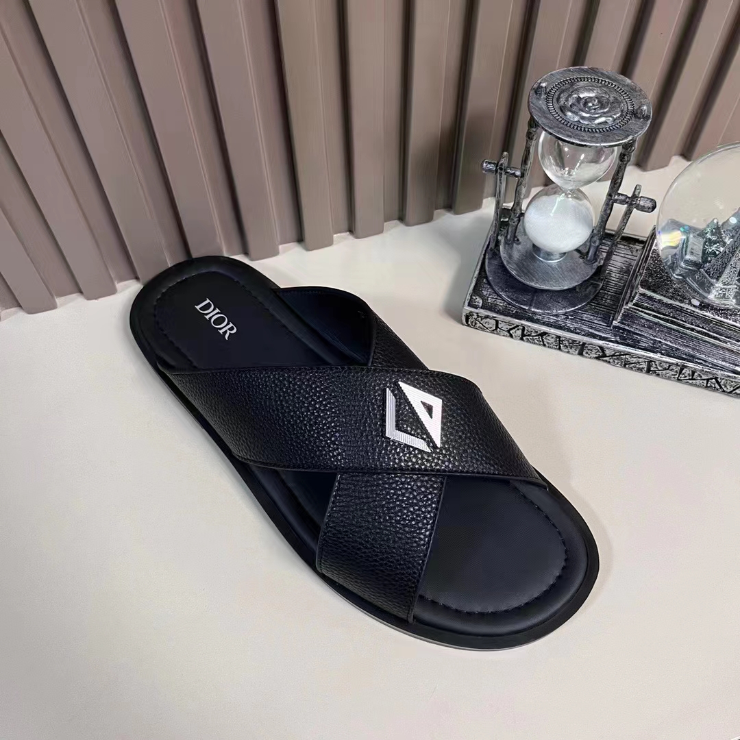 Dior Unisex CD Dior Alias Sandal Black Grained Calfskin Black Calfskin Insole
