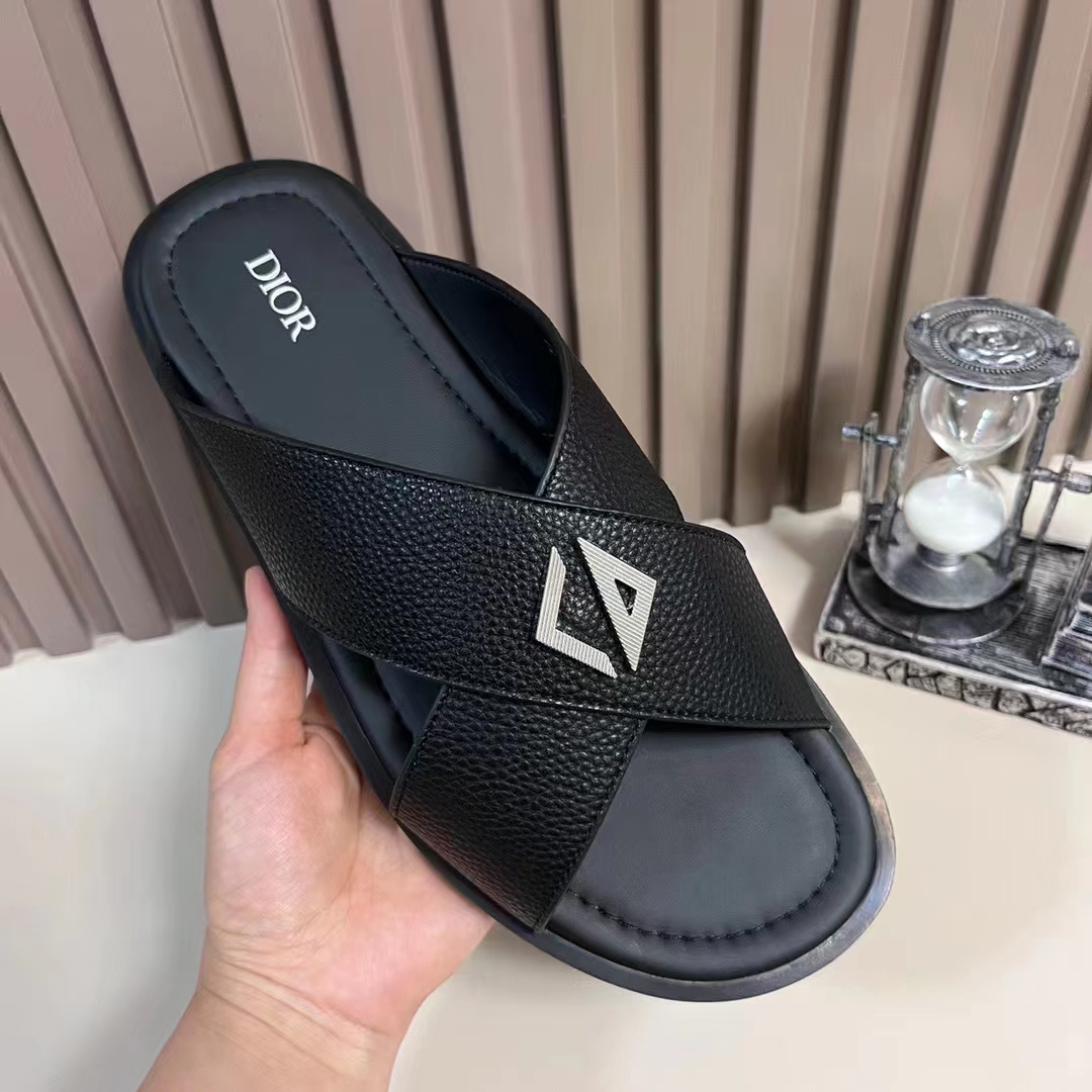 Dior Unisex CD Dior Alias Sandal Black Grained Calfskin Black Calfskin Insole