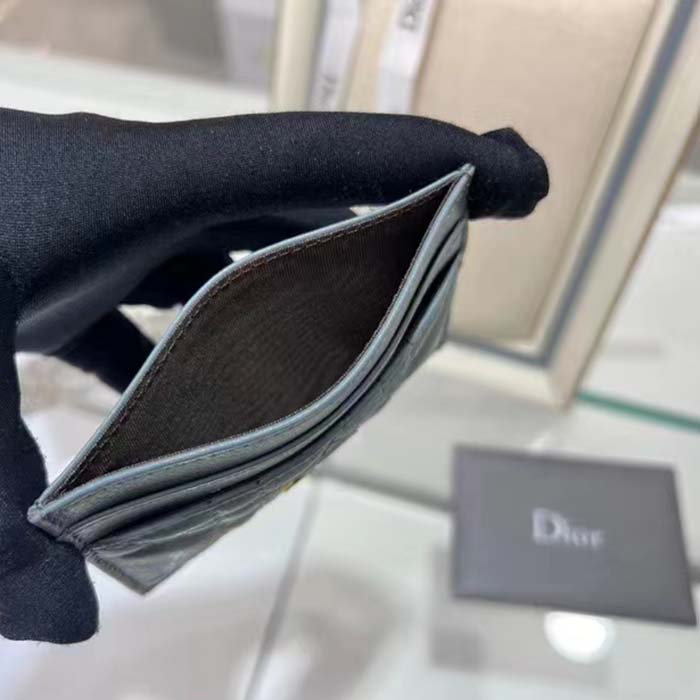 Dior Unisex CD Dior Caro Five Slot Card Holder Cloud Blue Supple Cannage Calfskin