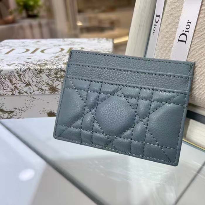 Dior Unisex CD Dior Caro Five Slot Card Holder Cloud Blue Supple Cannage Calfskin