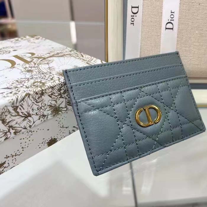 Dior Unisex CD Dior Caro Five Slot Card Holder Cloud Blue Supple Cannage Calfskin