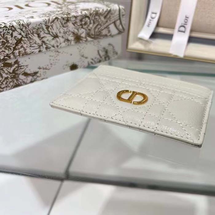 Dior Unisex CD Dior Caro Five Slot Card Holder Cloud Latte Supple Cannage Calfskin