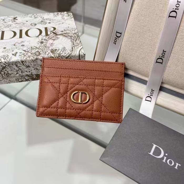 Dior Unisex CD Dior Caro Five Slot Card Holder Medium Tan Supple Cannage Calfskin