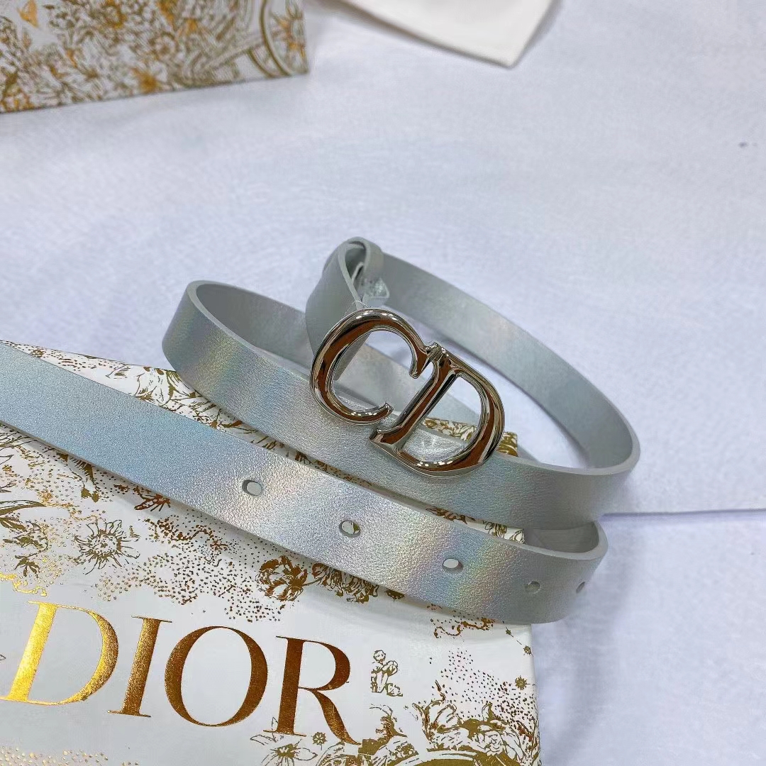 Dior Unisex CD Dior Or Saddle Belt Metallic Silver-Tone Smooth Calfskin 20 MM
