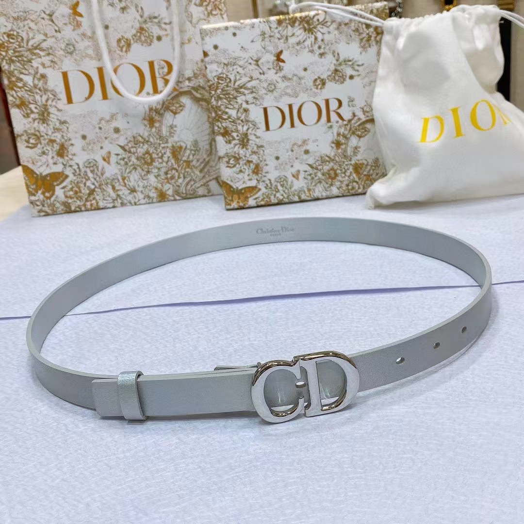 Dior Unisex CD Dior Or Saddle Belt Metallic Silver-Tone Smooth Calfskin 20 MM