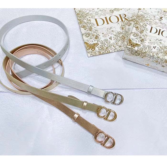 Dior Unisex CD Dior Or Saddle Belt Metallic Silver-Tone Smooth Calfskin 20 MM