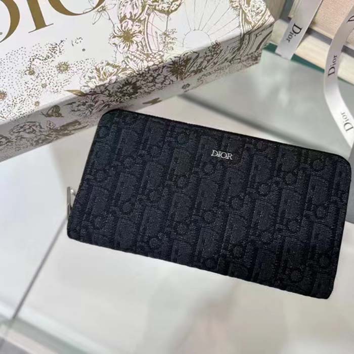 Dior Unisex CD Zipped Long Wallet Black Dior Oblique Jacquard