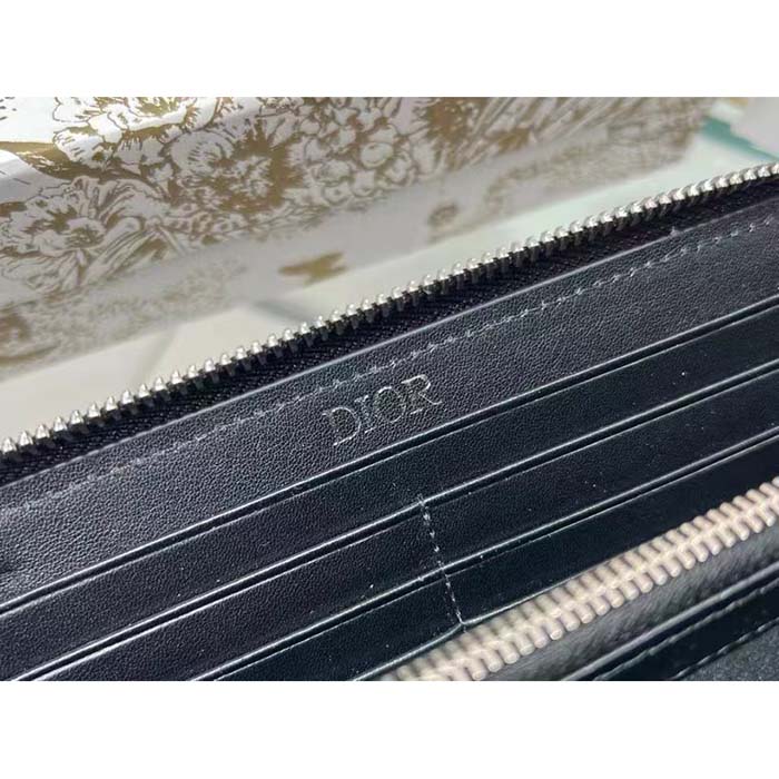 Dior Unisex CD Zipped Long Wallet Black Dior Oblique Jacquard