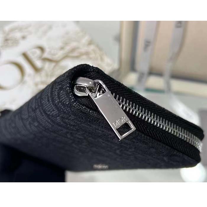 Dior Unisex CD Zipped Long Wallet Black Dior Oblique Jacquard