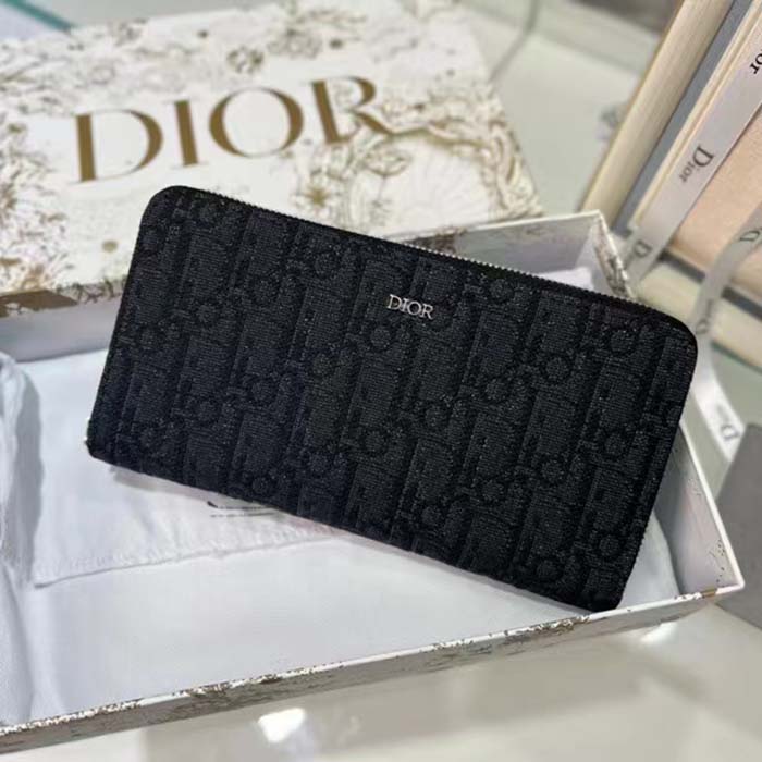 Dior Unisex CD Zipped Long Wallet Black Dior Oblique Jacquard