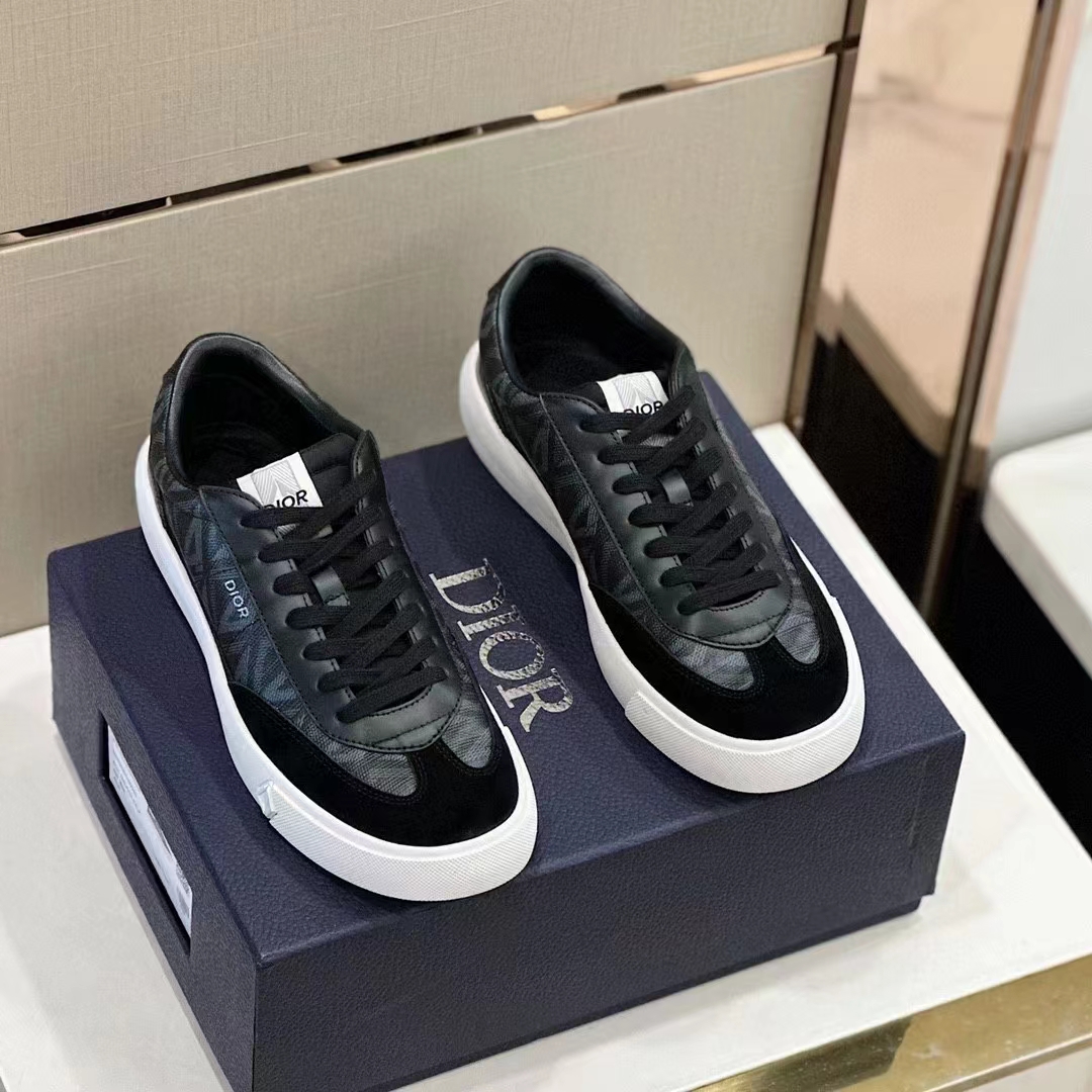 Dior Unisex Shoes B101 Sneaker Black CD Diamond Canvas Smooth Calfskin Nubuck