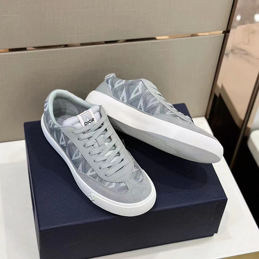 Dior Unisex Shoes B101 Sneaker Gray CD Diamond Canvas Smooth Calfskin Nubuck