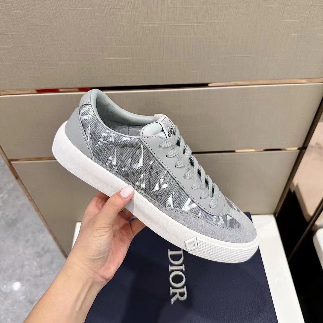 Dior Unisex Shoes B101 Sneaker Gray CD Diamond Canvas Smooth Calfskin Nubuck