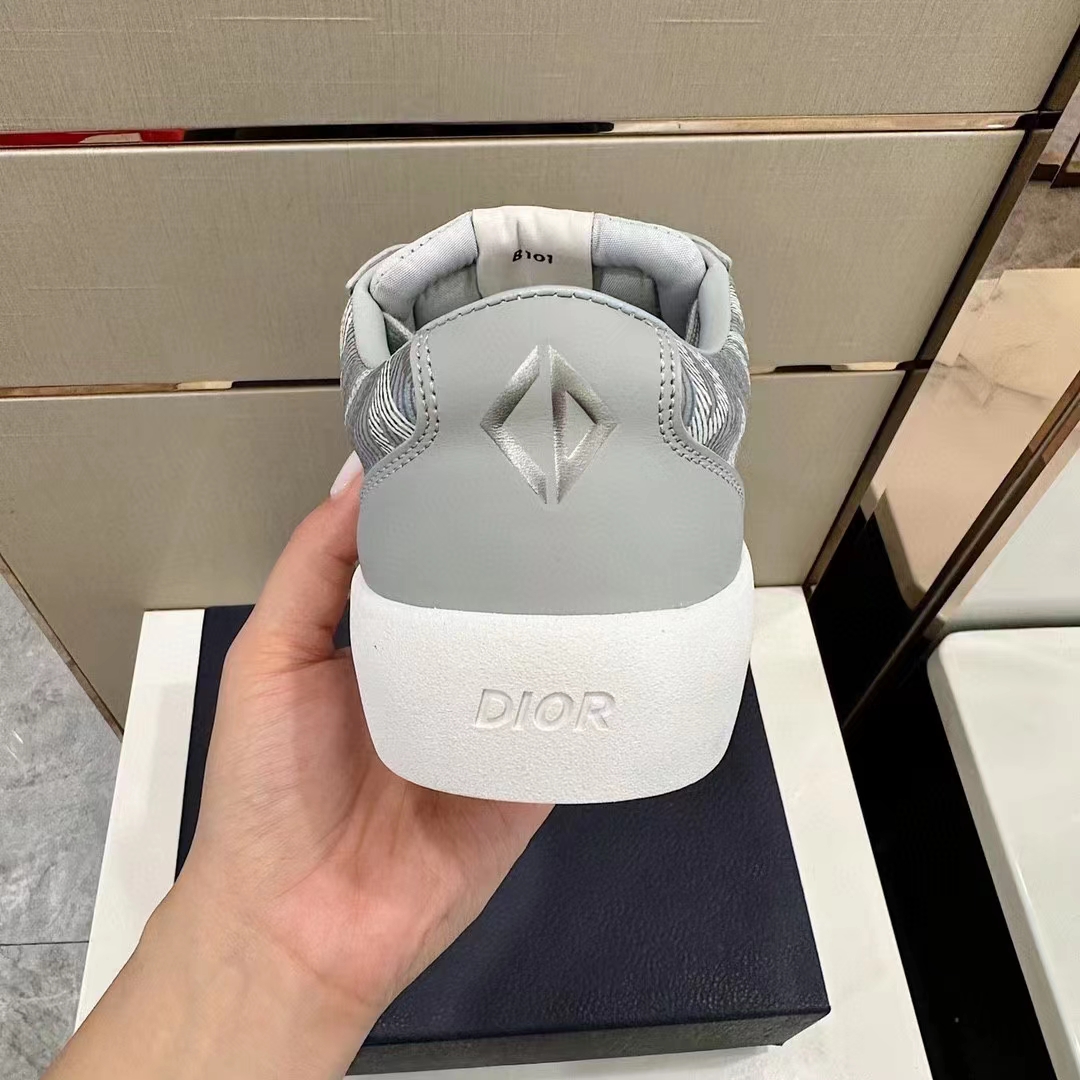 Dior Unisex Shoes B101 Sneaker Gray CD Diamond Canvas Smooth Calfskin Nubuck