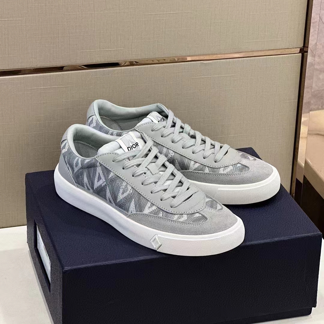 Dior Unisex Shoes B101 Sneaker Gray CD Diamond Canvas Smooth Calfskin Nubuck