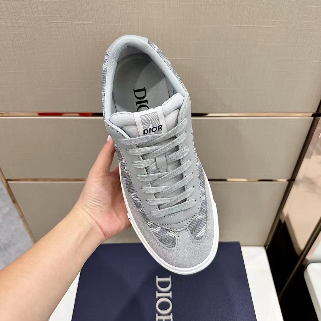 Dior Unisex Shoes B101 Sneaker Gray CD Diamond Canvas Smooth Calfskin Nubuck