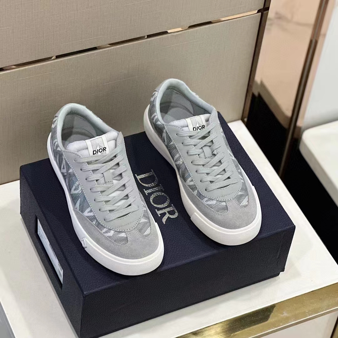Dior Unisex Shoes B101 Sneaker Gray CD Diamond Canvas Smooth Calfskin Nubuck