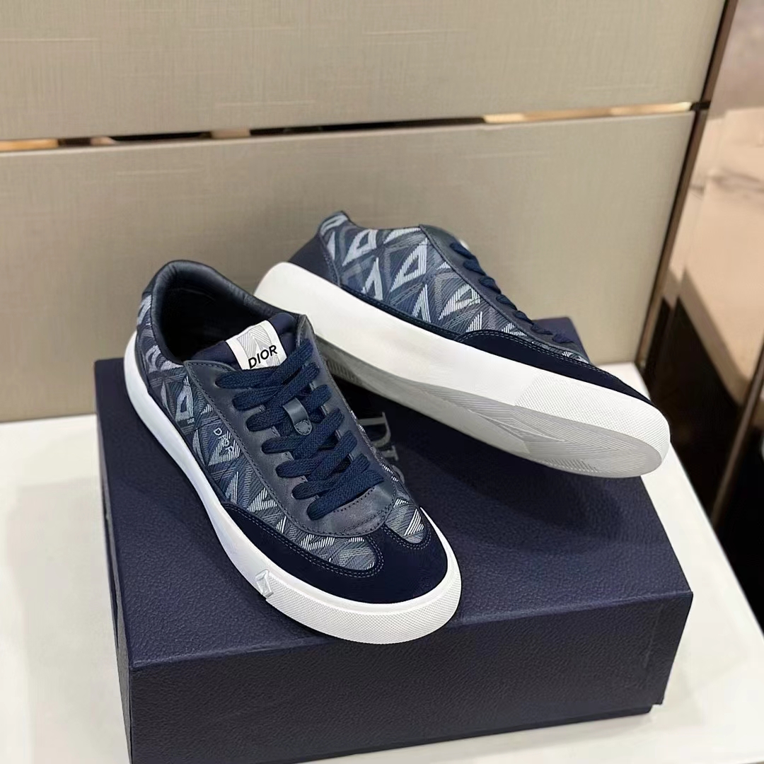Dior Unisex Shoes B101 Sneaker Navy Blue CD Diamond Canvas Smooth Calfskin Nubuck