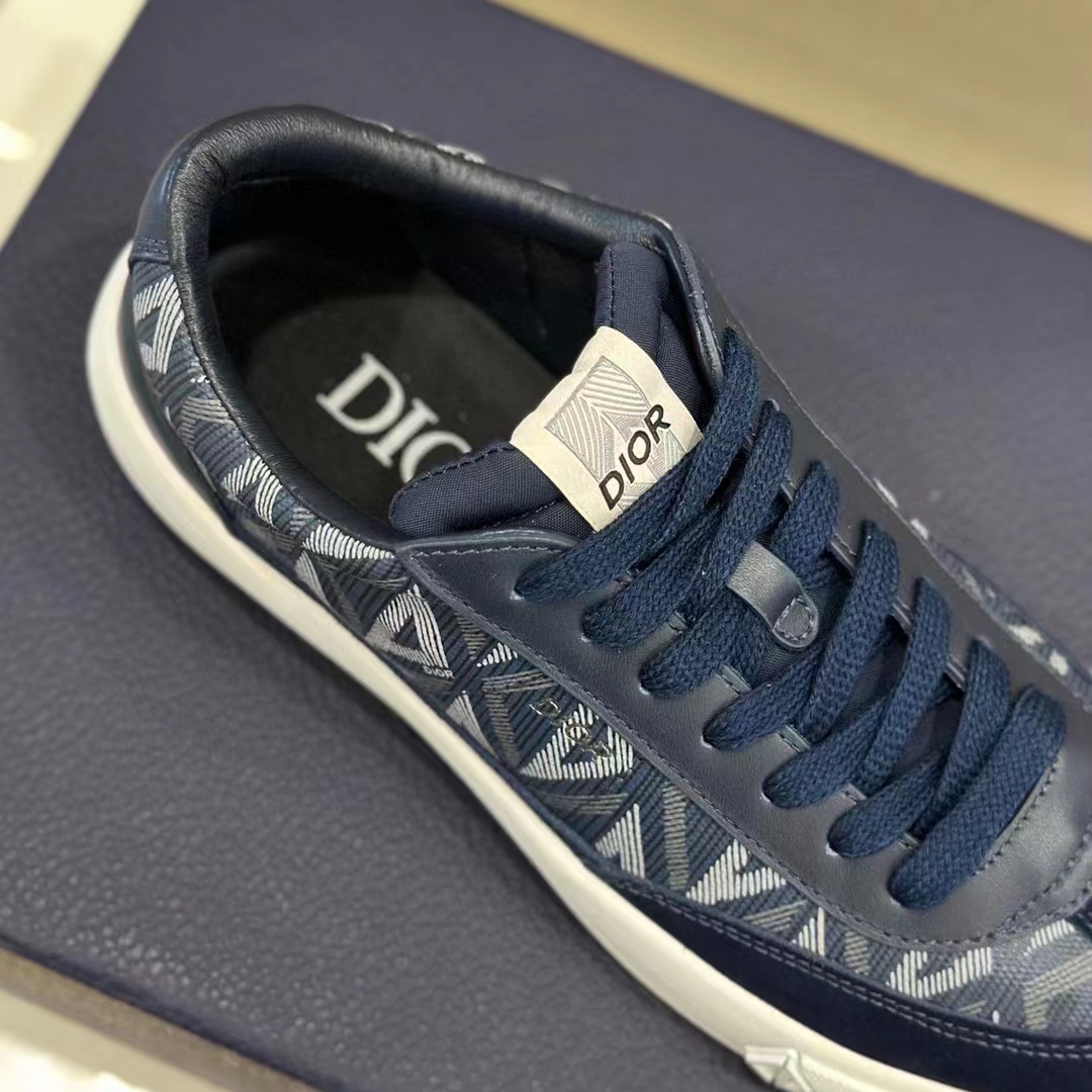 Dior Unisex Shoes B101 Sneaker Navy Blue CD Diamond Canvas Smooth Calfskin Nubuck