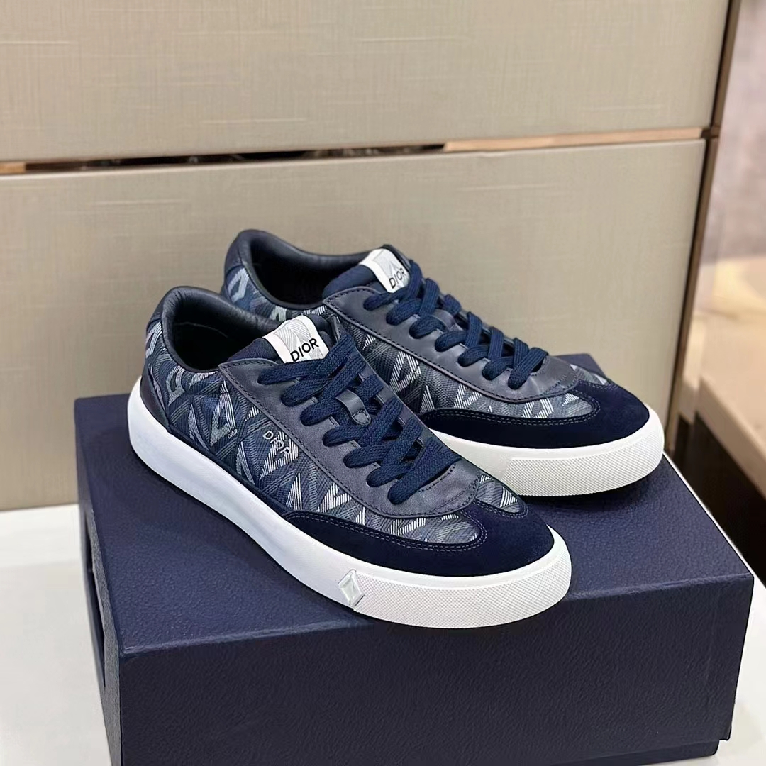 Dior Unisex Shoes B101 Sneaker Navy Blue CD Diamond Canvas Smooth Calfskin Nubuck