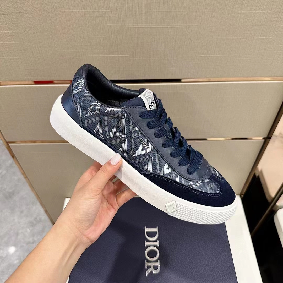 Dior Unisex Shoes B101 Sneaker Navy Blue CD Diamond Canvas Smooth Calfskin Nubuck