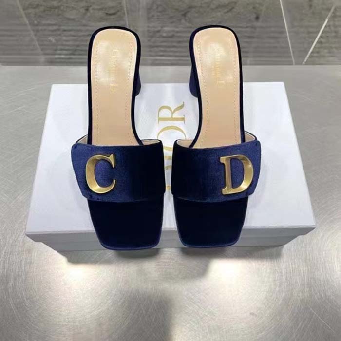 Dior Women CD C’est Dior Heeled Slide Cobalt Blue Velvet 5 CM Heel