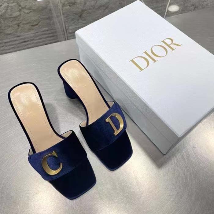 Dior Women CD C’est Dior Heeled Slide Cobalt Blue Velvet 5 CM Heel