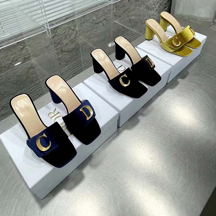 Dior Women CD C’est Dior Heeled Slide Cobalt Blue Velvet 5 CM Heel