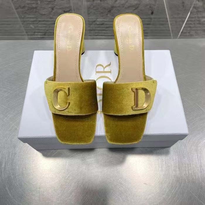 Dior Women CD C’est Dior Heeled Slide Lime Yellow Velvet 5 CM Heel