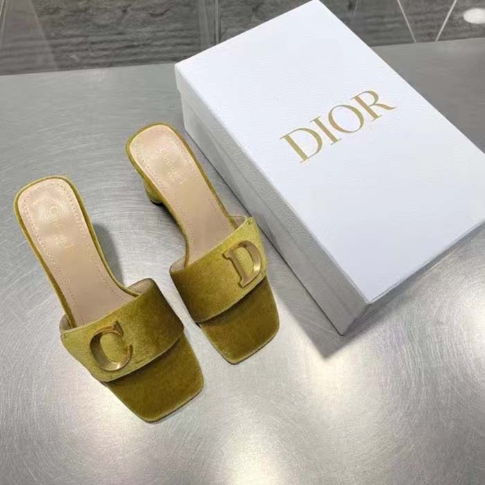 Dior Women CD C’est Dior Heeled Slide Lime Yellow Velvet 5 CM Heel