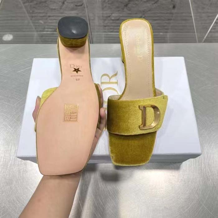 Dior Women CD C’est Dior Heeled Slide Lime Yellow Velvet 5 CM Heel