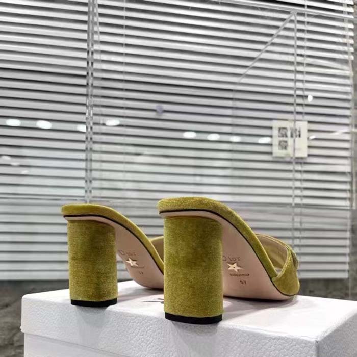Dior Women CD C’est Dior Heeled Slide Lime Yellow Velvet 5 CM Heel
