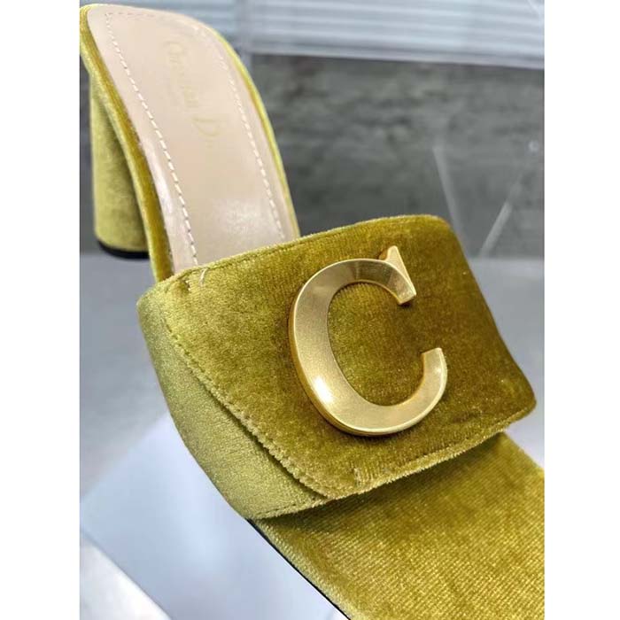 Dior Women CD C’est Dior Heeled Slide Lime Yellow Velvet 5 CM Heel