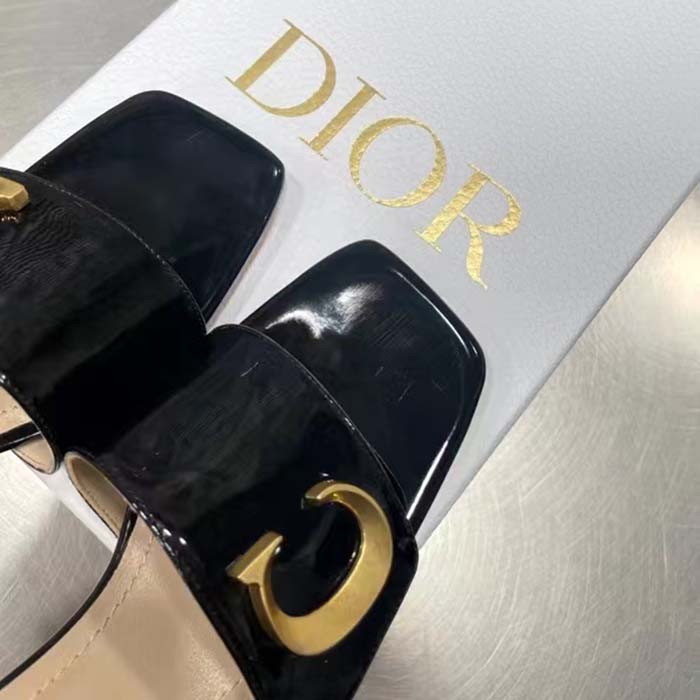 Dior Women CD C’est Dior Slide Black Patent Calfskin Metal C D Initials